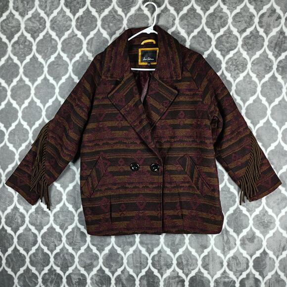 Sam Edelman Jacket Womens Small Aztec Fringe Western Wool Blend Coat - Picture 1 of 8